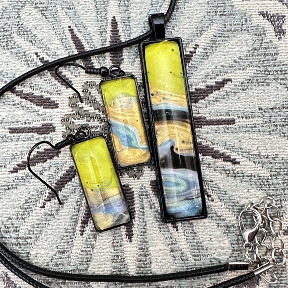 Jewelry Set Original Acrylic Pour Painting Colorful Abstract Art signed 5513 Y - Picture 2 of 10